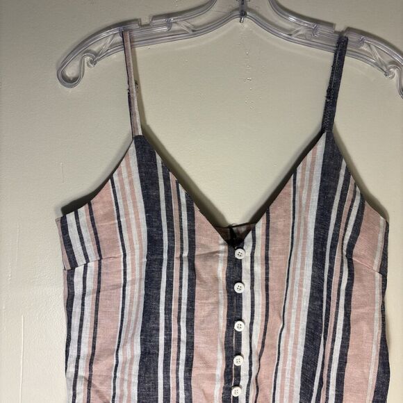 Eclectic Button Front Linen Blend Tank Women's 38 Pink Navy White Stripe NWT - Picture 2 of 12